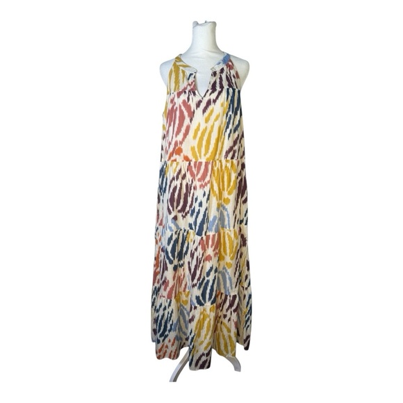 T Tahari Tiered Sleeveless Multicolor Print Maxi Dress Size Medium Pockets - Picture 1 of 10